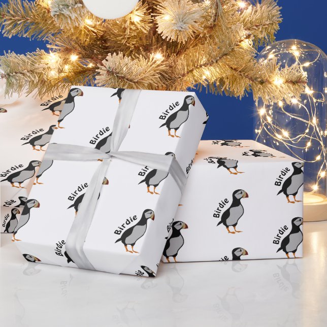 Adorable Horned Puffin Stehender Cartoon Geschenkpapier (Feiertage)
