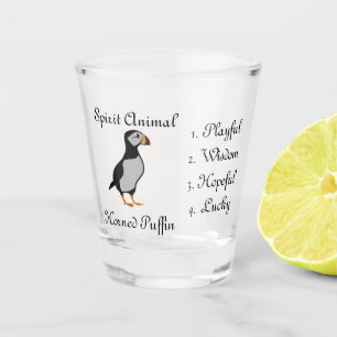 Adorable Horned Puffin Stehender Cartoon Shotglas Schnapsglas