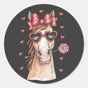 Adorable Horses Genießen Lollipop Valentine Runder Aufkleber