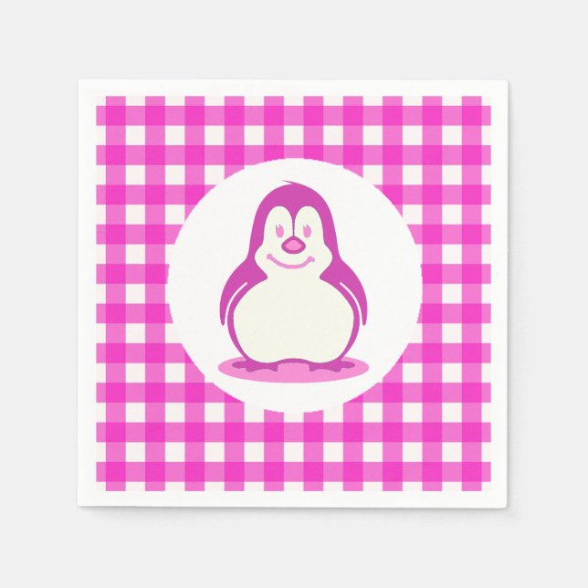 Adorable Hot Pink Gingham und Lächelnd Pink Pingui Serviette (Vorderseite)