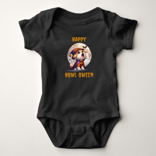 Adorable Howling Halloween Pup unter dem Mond Baby Strampler