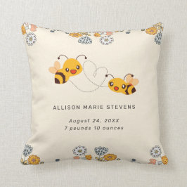 Adorable Hummelbienen & Blume Baby Birth Stats Kissen