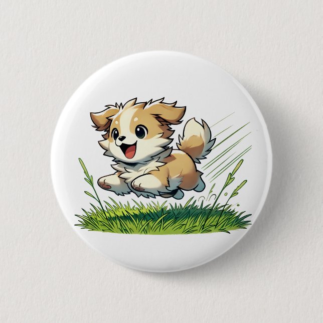 Adorable Hund läuft fröhlich Button (Vorderseite)