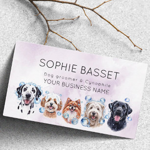 Adorable Hunde grooming Wasserfarbe lila Visitenkarte
