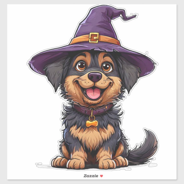Adorable Hunde mit einem Hexenhut Aufkleber (Blatt)