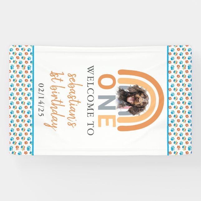 Adorable Hunde Regenbogen Wasserfarbe 1. Geburtsta Banner (Horizontal)