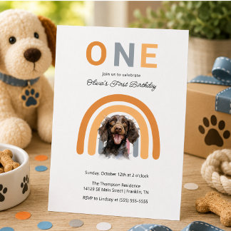 Adorable Hunde Regenbogen Wasserfarbe 1. Geburtsta Einladung