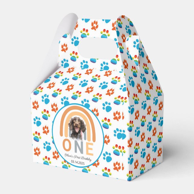 Adorable Hunde Regenbogen Wasserfarbe 1. Geburtsta Geschenkschachtel (Vorderseite)