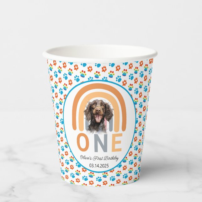 Adorable Hunde Regenbogen Wasserfarbe 1. Geburtsta Pappbecher (Vorderseite)