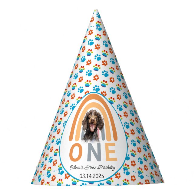 Adorable Hunde Regenbogen Wasserfarbe 1. Geburtsta Partyhütchen (Vorderseite)