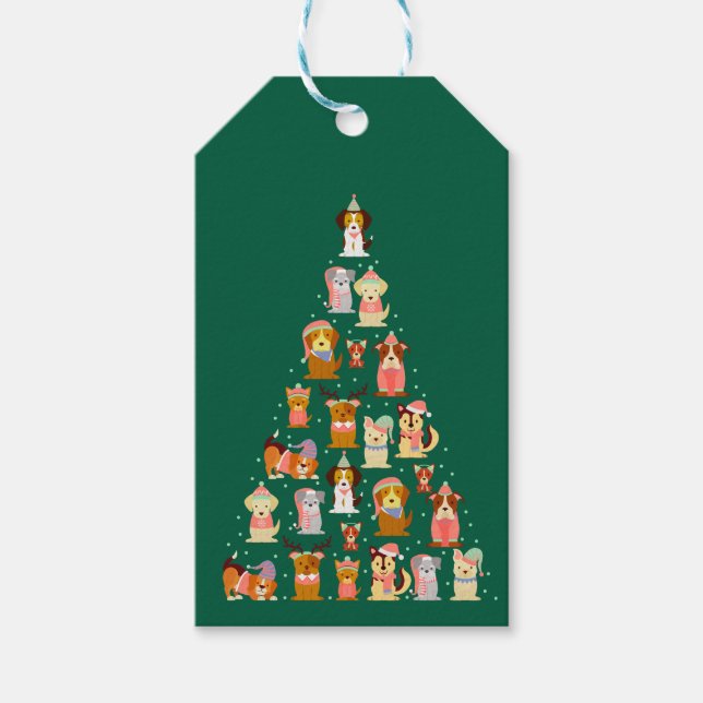 Adorable Hunde Weihnachtsbaum Geschenkanhänger (Vorderseite)