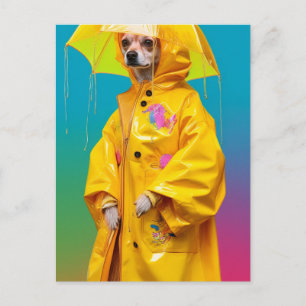 Adorable Hündin in einem gelben Regenmantel Tropff Postkarte
