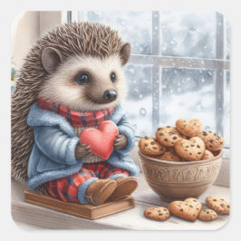 Adorable Igel Cookies Schnee Valentine Quadratischer Aufkleber