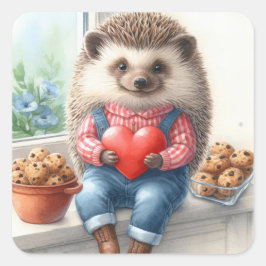 Adorable Igel Cookies Valentine Quadratischer Aufkleber