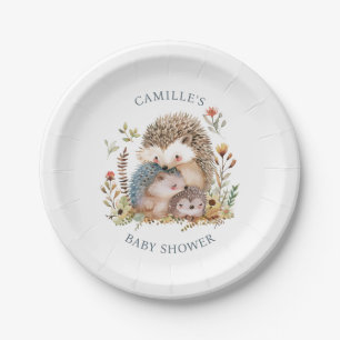 Adorable Igel Family Pink Kinderdusche Pappteller