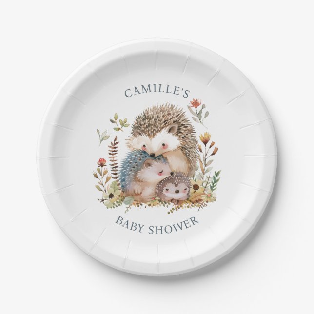 Adorable Igel Family Pink Kinderdusche Pappteller (Vorderseite)