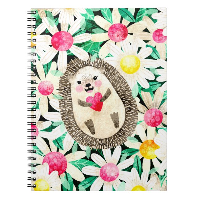 Adorable Igel in Blume Pink Yellow Girl Notizblock (Vorderseite)