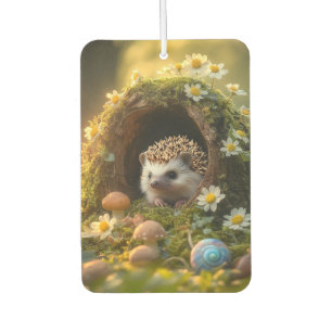 Adorable Igel in Mossy Log Zuhause mit Blume Autolufterfrischer