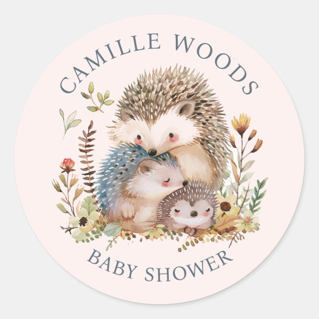Adorable Igel Kinderdusche Rosa Runder Aufkleber (Vorderseite)