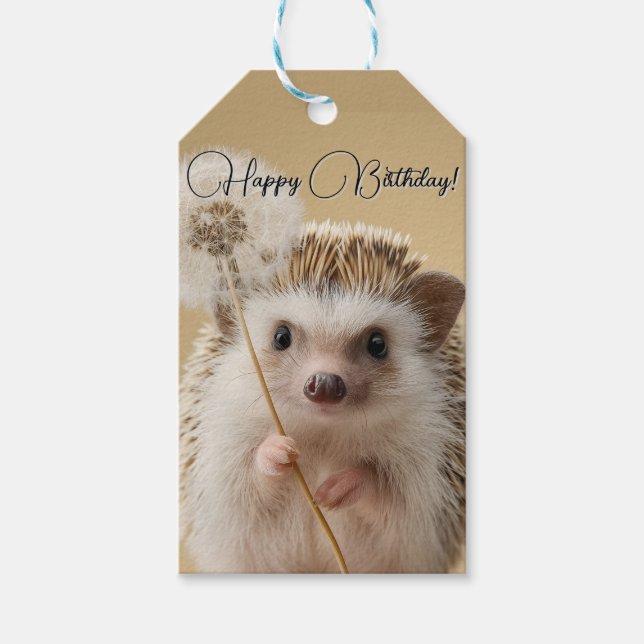 Adorable Igel mit einem Löwenzahn Geschenkanhänger (Vorderseite)