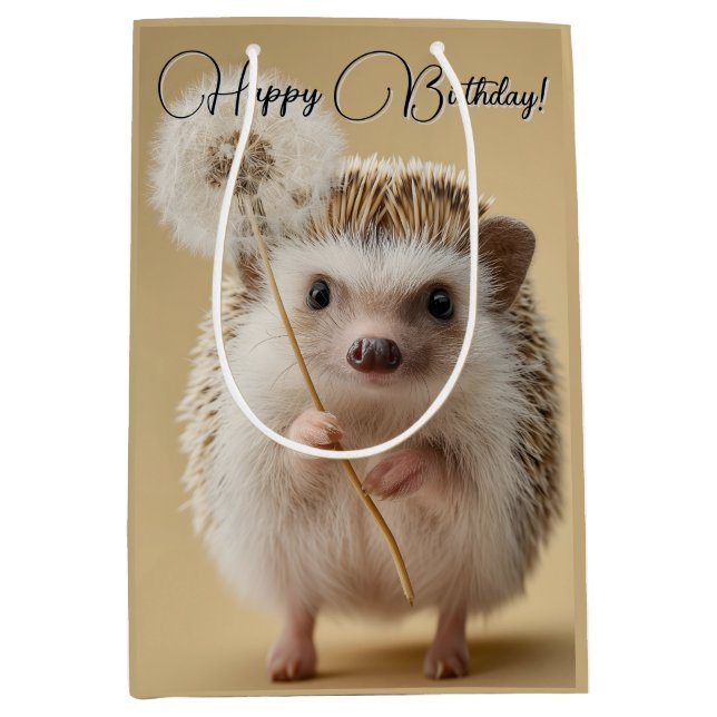 Adorable Igel mit einem Löwenzahn Mittlere Geschenktüte (Vorderseite)
