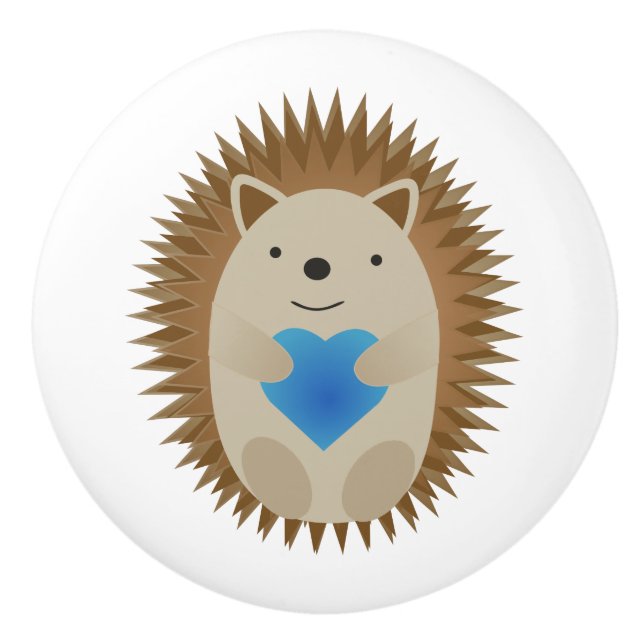 Adorable Igel umarmen ein blaues Herz Keramikknauf (Vorderseite)