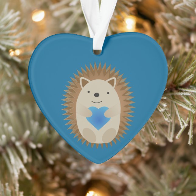 Adorable Igel umarmen ein blaues Herz Ornament (Baum)