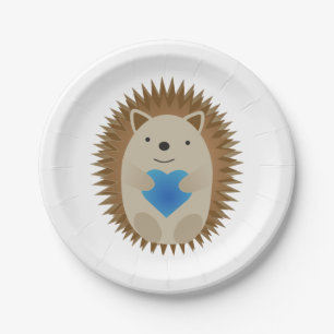 Adorable Igel umarmen ein blaues Herz Pappteller