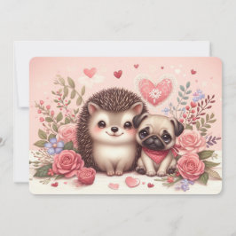 Adorable Igel und Mops Valentinstag Card Feiertagskarte