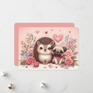 Adorable Igel und Mops Valentinstag Card Feiertagskarte