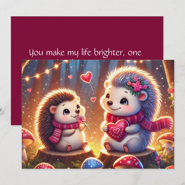 Adorable Igel Valentinstag Card Feiertagskarte (Vorne/Hinten)