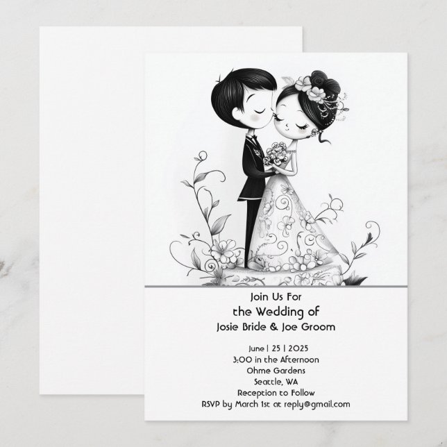 Adorable illustrierte Ehepaare Einladung (Vorne/Hinten)