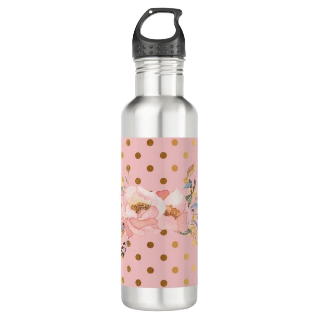 Adorable Imitate Gold Polka Dots Blume Edelstahlflasche (Vorderseite)