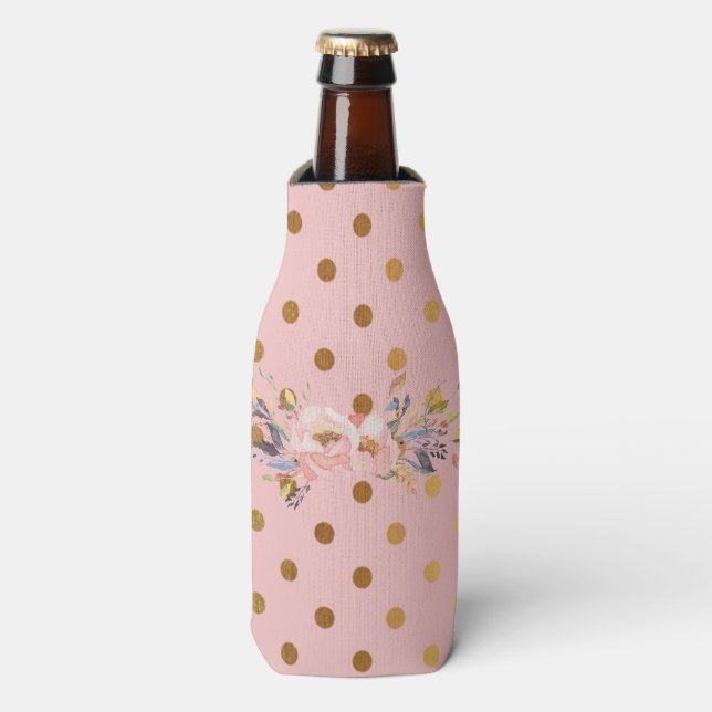 Adorable Imitate Gold Polka Dots Blume Flaschenkühler (Flaschenvorderseite)
