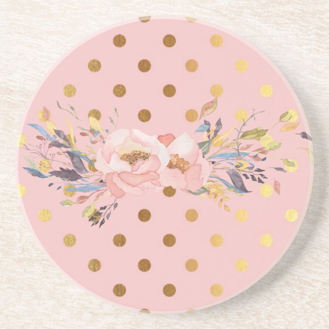 Adorable Imitate Gold Polka Dots Blume Getränkeuntersetzer (Vorne)