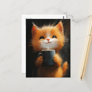 Adorable Ingwer Cat mit Kaffee Postkarte