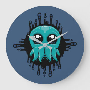 Adorable Inky Baby Octopus Friend Große Wanduhr