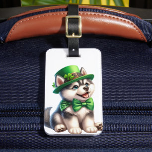 ADORABLE IRISH DRESSED SIBERIAN HUSKY PUPPY DOG GEPÄCKANHÄNGER