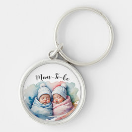 Adorable Junge/Mädchen Zwillingsbabys Mama zu Aqua Schlüsselanhänger