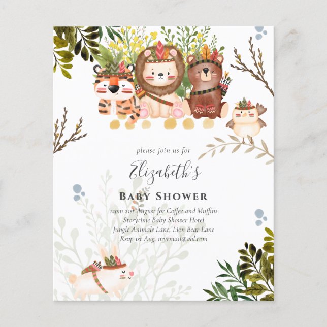 Adorable Jungle Animals Baby Boys Dusche einladen Flyer (Vorne)