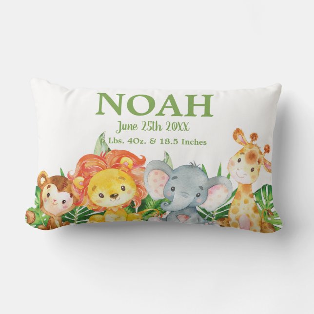 Adorable Jungle Animals Greenery Boy Kinderzimmer  Lendenkissen (Vorderseite)
