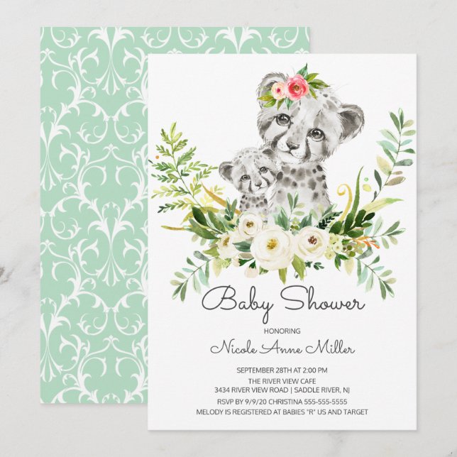Adorable Jungle Cheetah Kinderdusche Einladung (Vorne/Hinten)