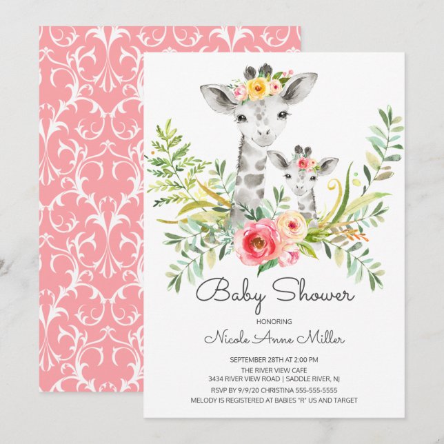 Adorable Jungle Giraffe Baby shower Invitation (Devant / Derrière)