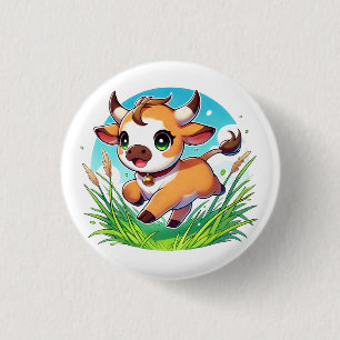 Adorable Kälber, die fröhlich durch ein Feld laufe Button
