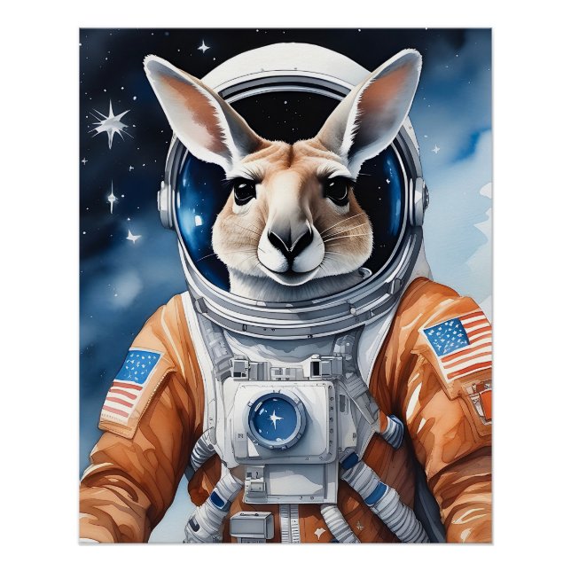 Adorable Kangaroo im Astronauten Anzug im Weltraum Poster (Vorderseite)