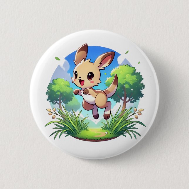 Adorable Känguru spitzt sich fröhlich Button (Vorderseite)