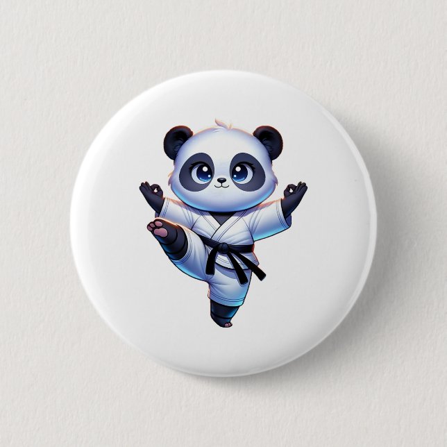 Adorable Karate Panda Crane Kick Pose Button (Vorderseite)
