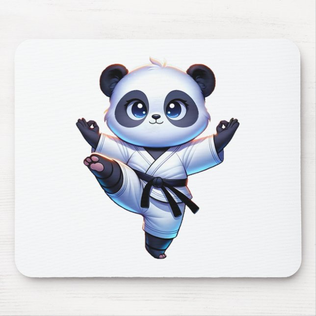 Adorable Karate Panda Crane Kick Pose Mousepad (Vorne)