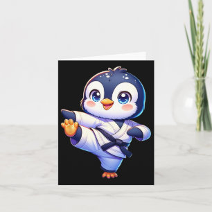 Adorable Karate Penguin Crane Kick Pose Karte