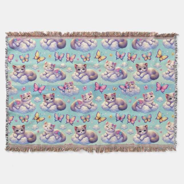 Adorable Kätzchen und Schmetterlinge Decke (Vorderseite)